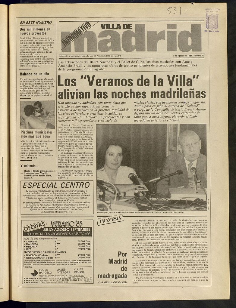 Miniatura de Villa de Madrid: informativo quincenal del 1 de agosto de 1985, nº 72
