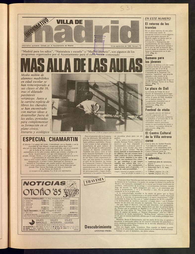 Miniatura de Villa de Madrid: informativo quincenal del 15 de septiembre de 1985, nº 73