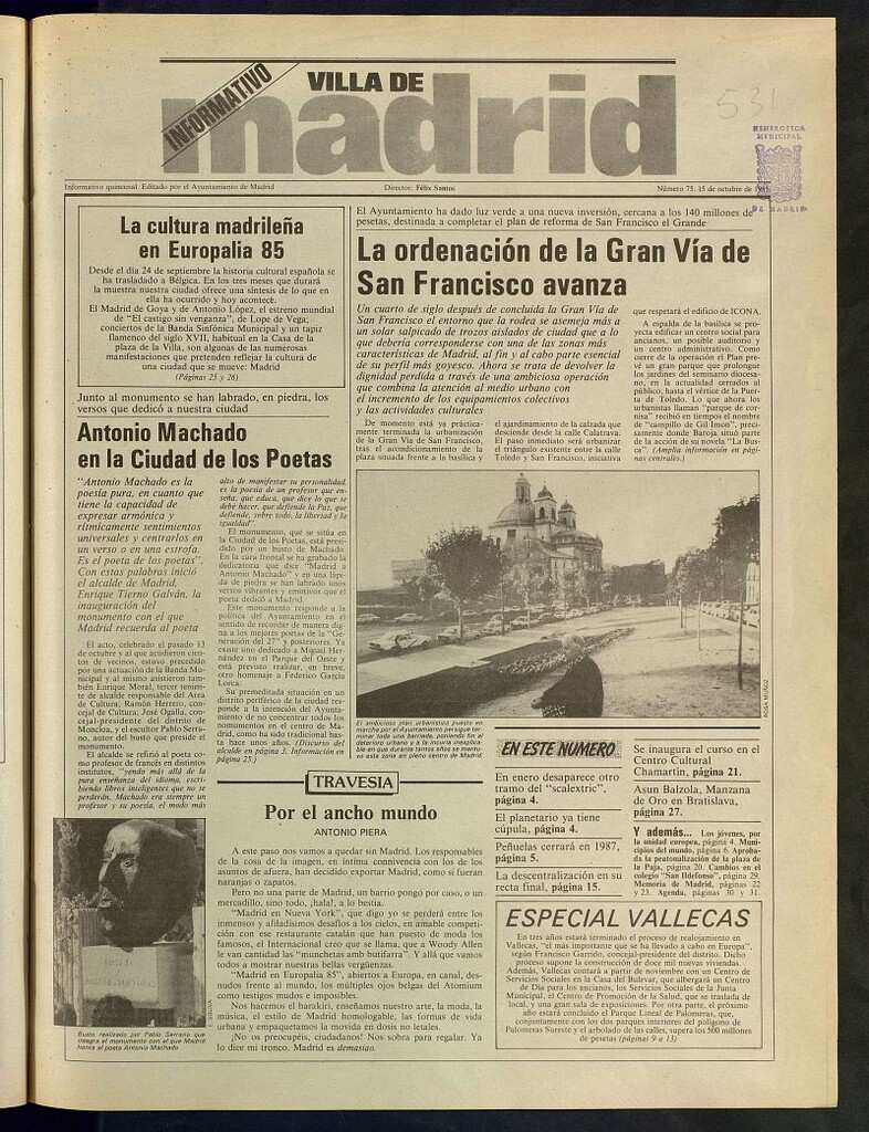 Miniatura de Villa de Madrid: informativo quincenal del 15 de octubre de 1985, nº 75