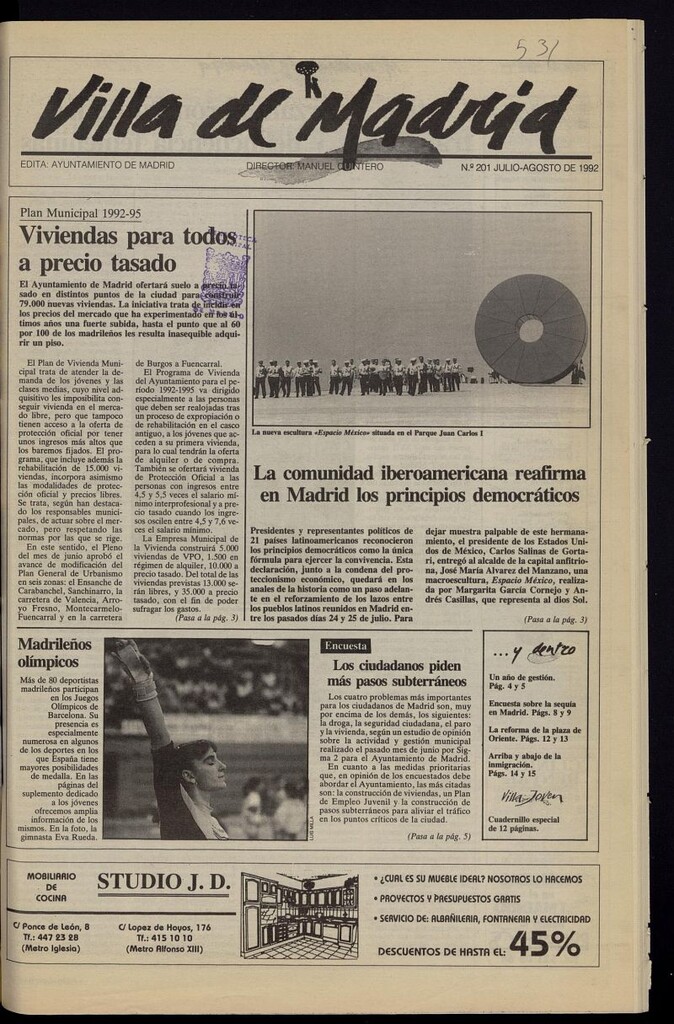 Miniatura de Villa de Madrid: informativo quincenal de julio-agosto de 1992, nº 201