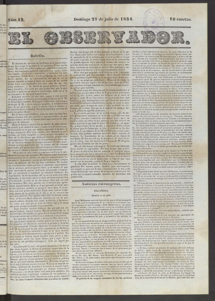 Miniatura de El Observador del 27 de julio de 1834