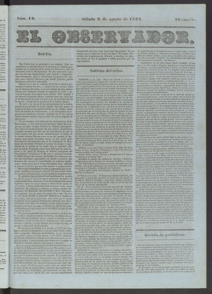 Miniatura de El Observador del 2 de agosto de 1834