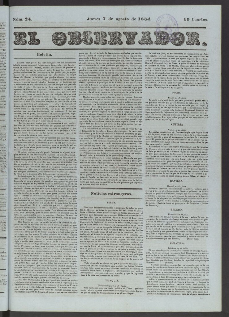 Miniatura de El Observador del 7 de agosto de 1834