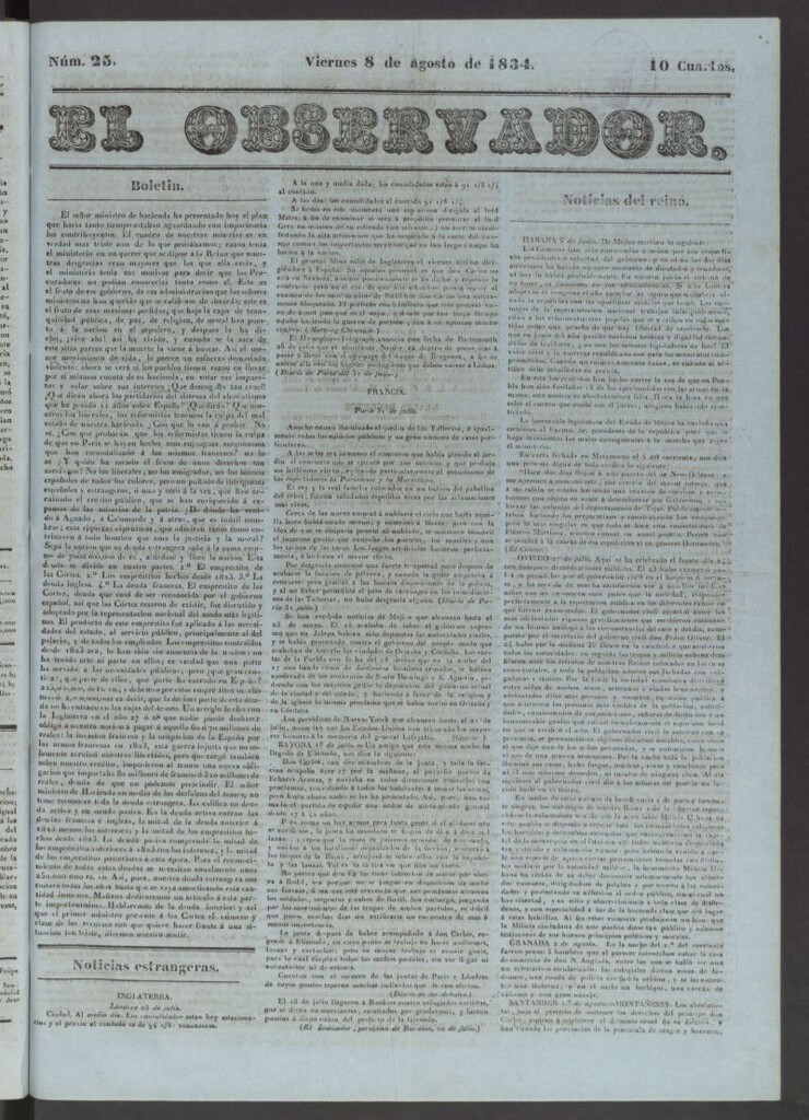 Miniatura de El Observador del 8 de agosto de 1834