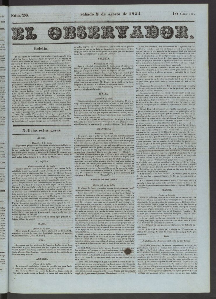 Miniatura de El Observador del 9 de agosto de 1834