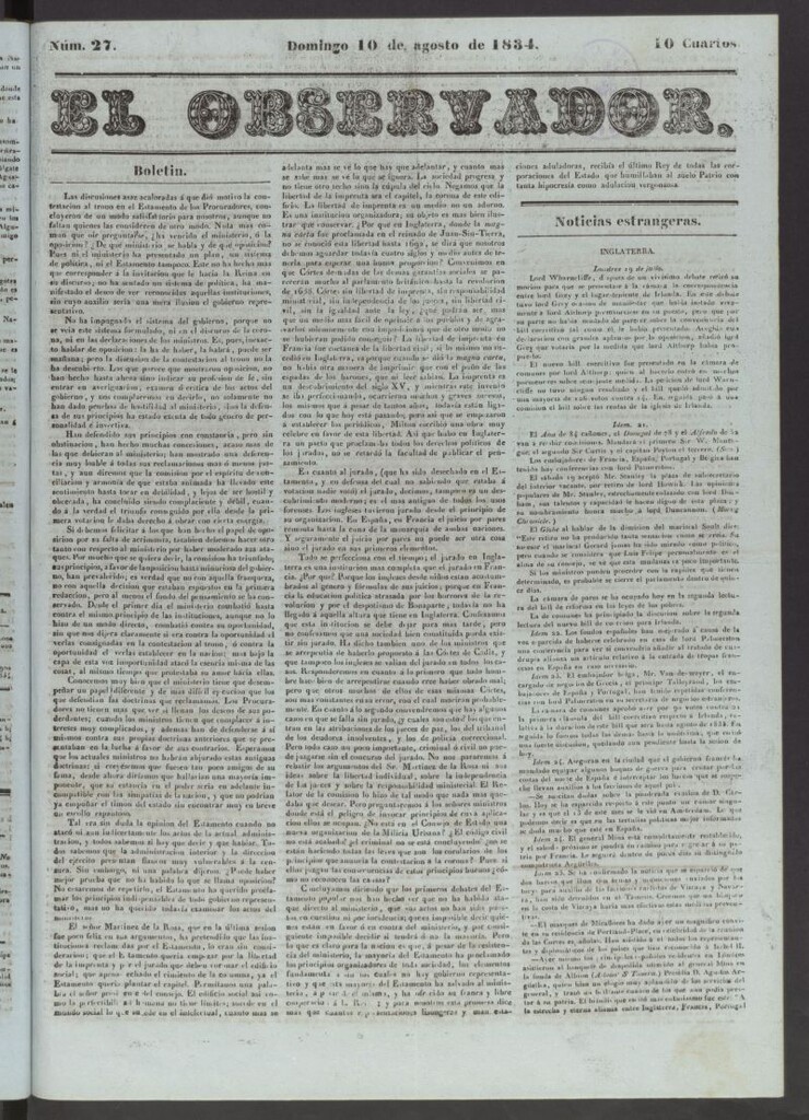 Miniatura de El Observador del 10 de agosto de 1834
