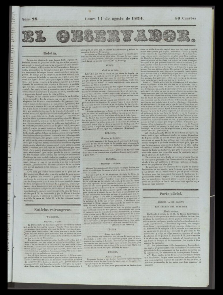 Miniatura de El Observador del 11 de agosto de 1834