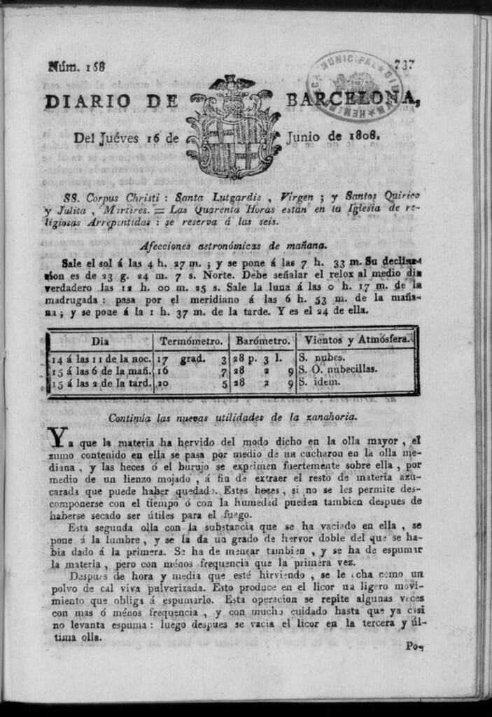 Miniatura de Diario de Barcelona del jueves 16 de junio de 1808