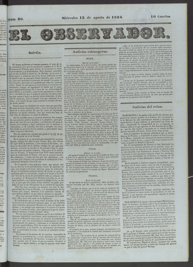 Miniatura de El Observador del 13 de agosto de 1834