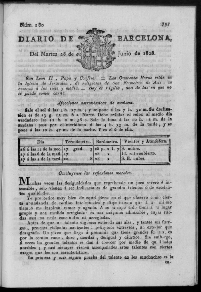 Miniatura de Diario de Barcelona del martes 28 de junio de 1808