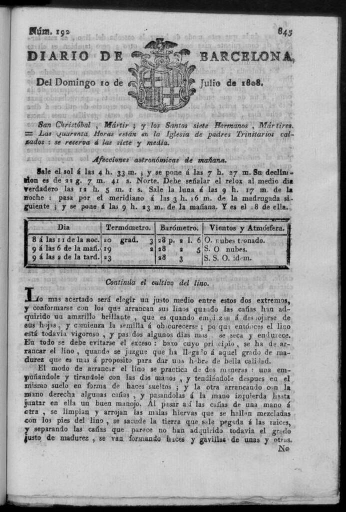 Miniatura de Diario de Barcelona del domingo 10 de julio de 1808