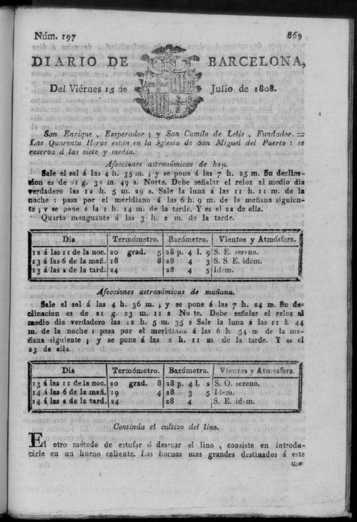 Miniatura de Diario de Barcelona del viernes 15 de julio de 1808
