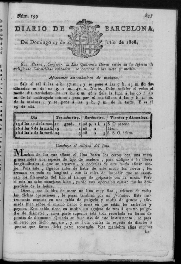 Miniatura de Diario de Barcelona del domingo 17 de julio de 1808