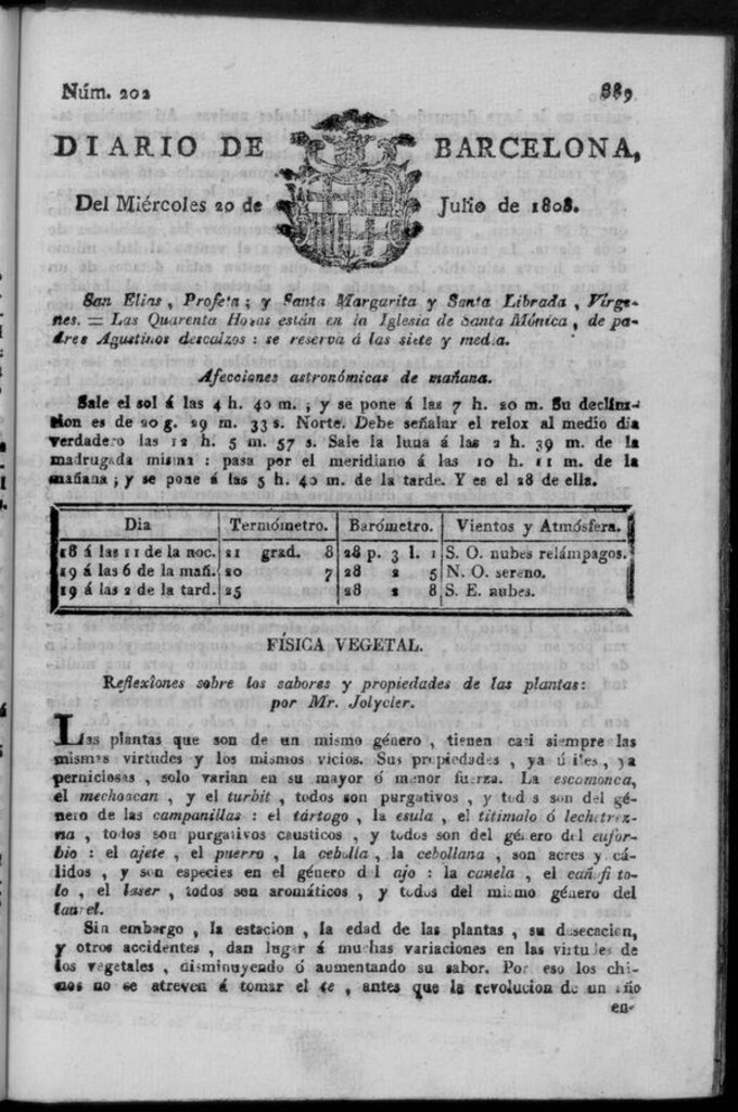 Miniatura de Diario de Barcelona del miércoles 20 de julio de 1808
