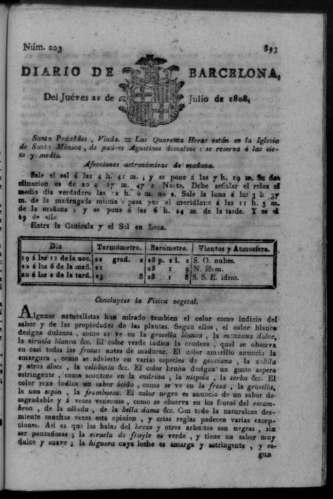 Miniatura de Diario de Barcelona del jueves 21 de julio de 1808