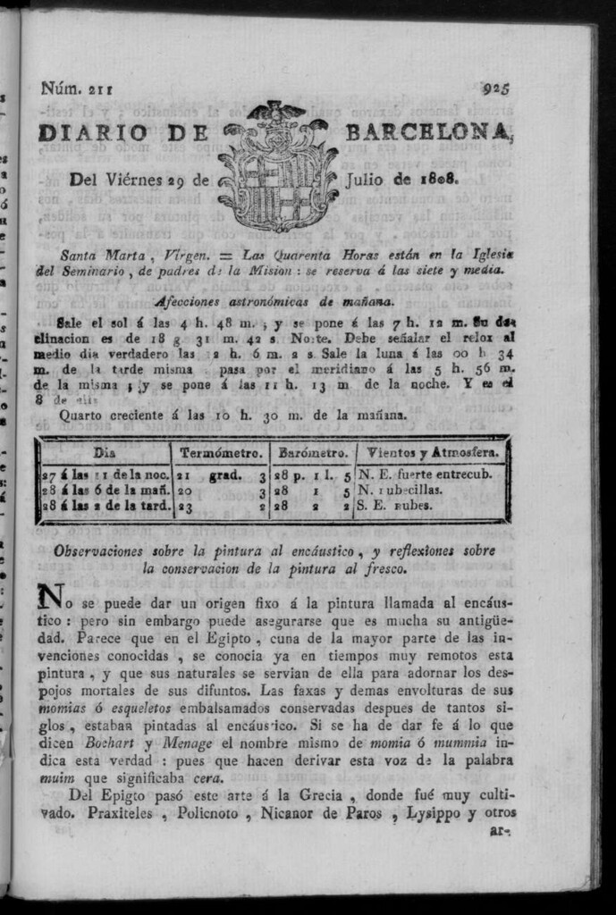 Miniatura de Diario de Barcelona del viernes 29 de julio de 1808