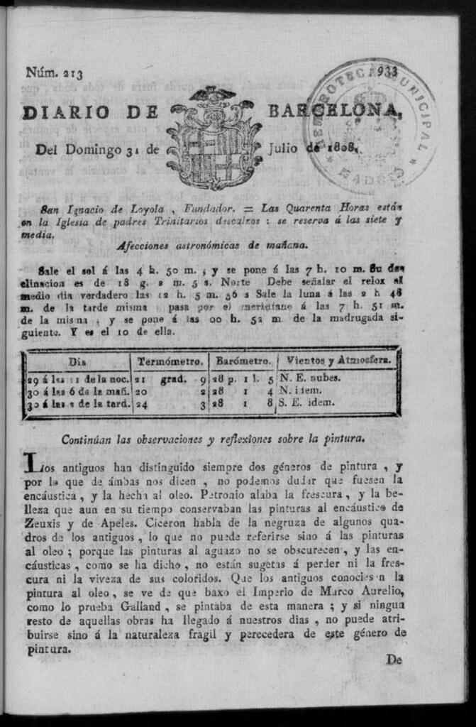 Miniatura de Diario de Barcelona del domingo 31 de julio de 1808