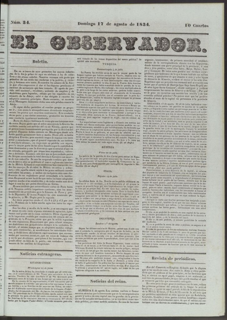 Miniatura de El Observador del 17 de agosto de 1834