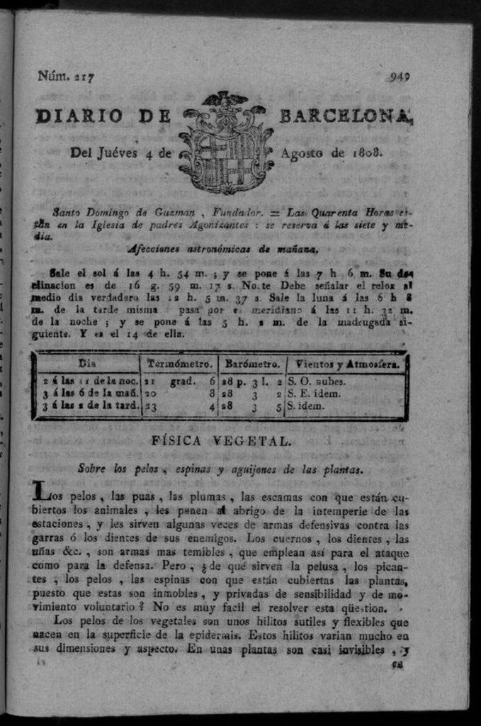 Miniatura de Diario de Barcelona del jueves 4 de agosto de 1808