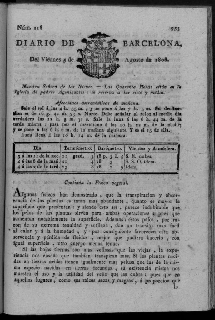 Miniatura de Diario de Barcelona del viernes 5 de agosto de 1808