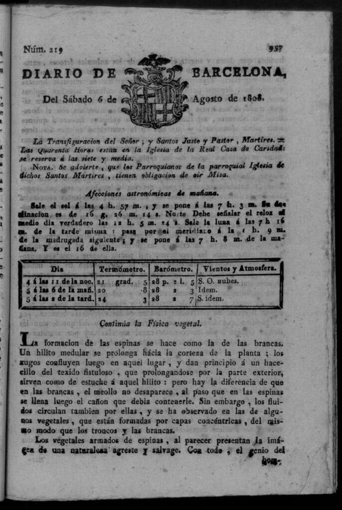 Miniatura de Diario de Barcelona del sábado 6 de agosto de 1808