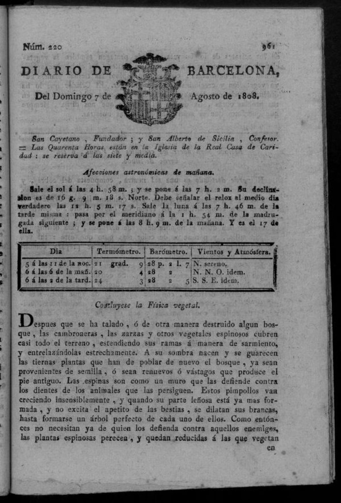 Miniatura de Diario de Barcelona del domingo 7 de agosto de 1808
