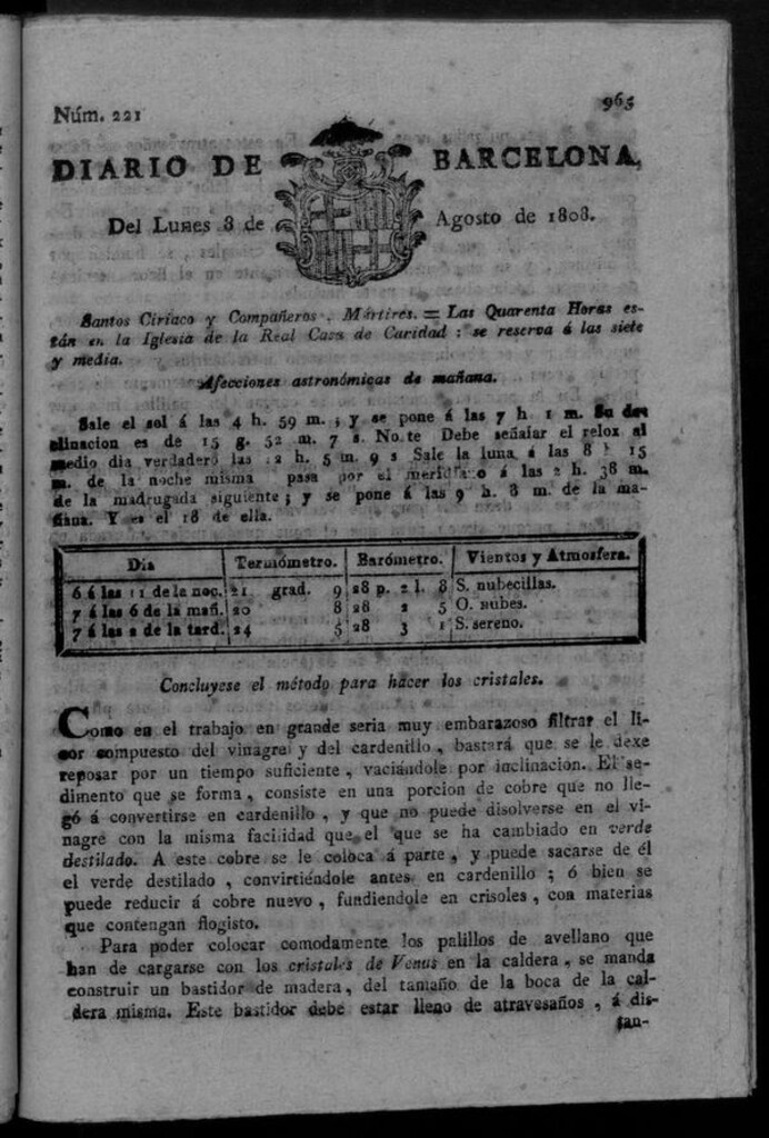 Miniatura de Diario de Barcelona del lunes 8 de agosto de 1808