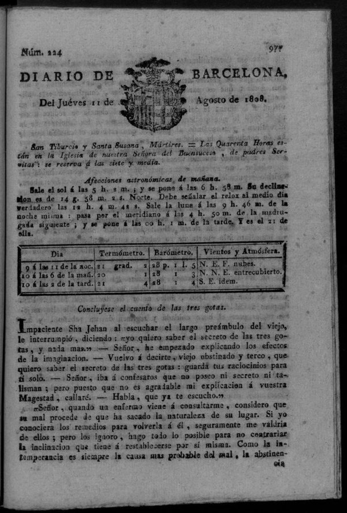Miniatura de Diario de Barcelona del jueves 11 de agosto de 1808