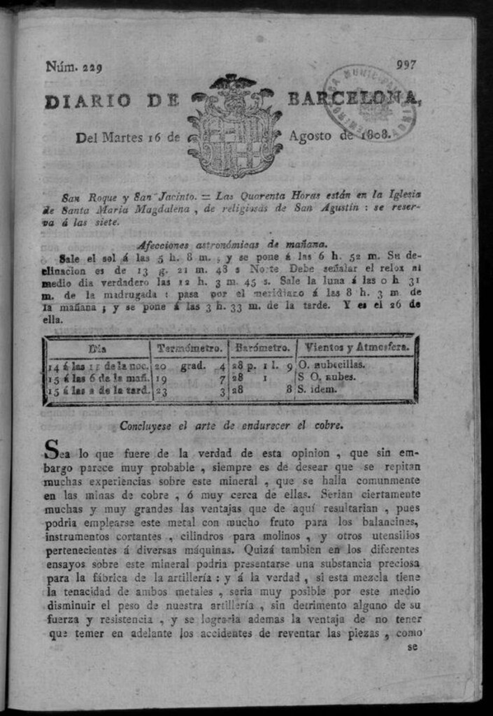 Miniatura de Diario de Barcelona del martes 16 de agosto de 1808