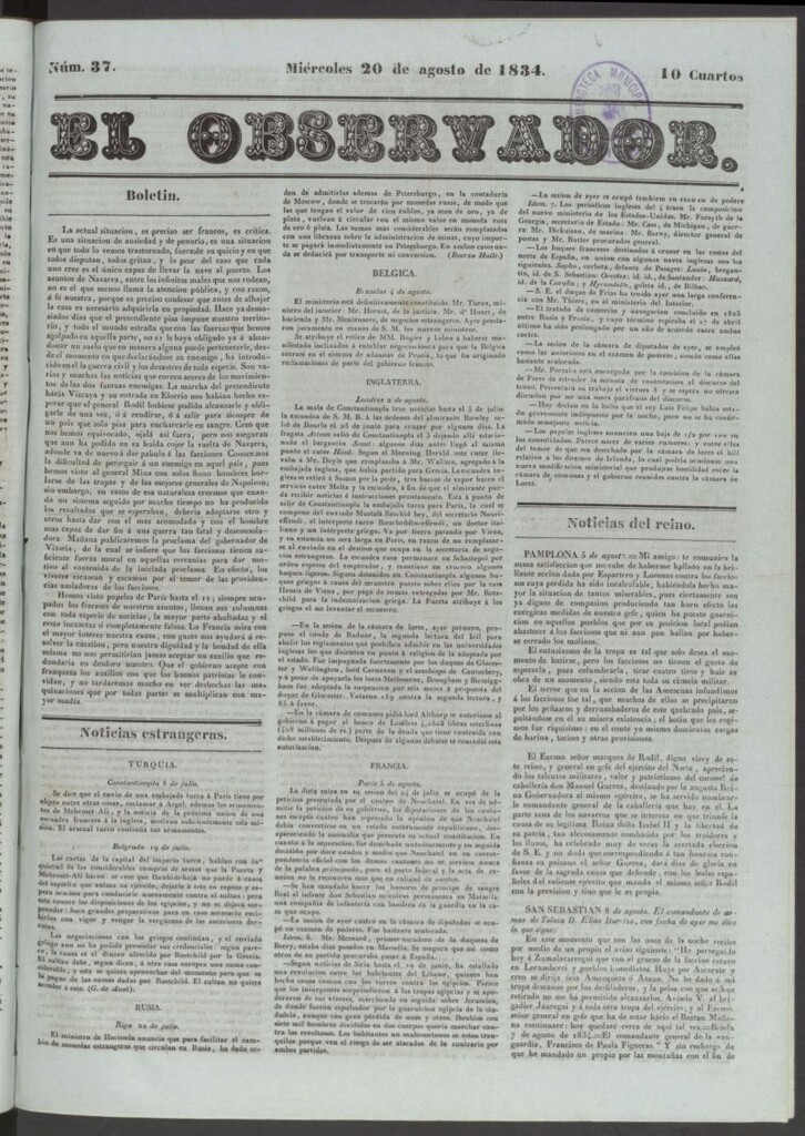 Miniatura de El Observador del 20 de agosto de 1834