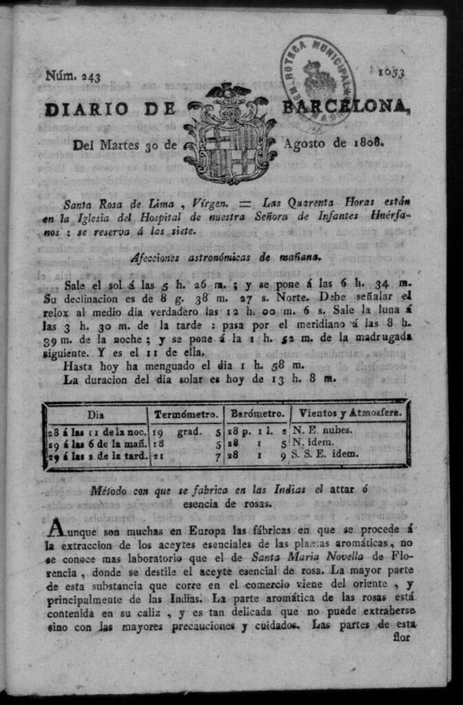 Miniatura de Diario de Barcelona del martes 30 de agosto de 1808
