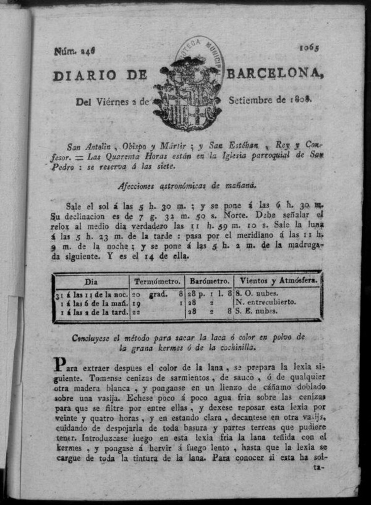 Miniatura de Diario de Barcelona del viernes 2 de septiembre de 1808
