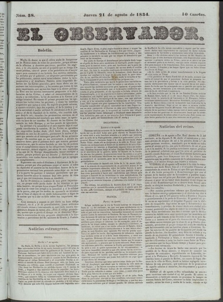 Miniatura de El Observador del 21 de agosto de 1834