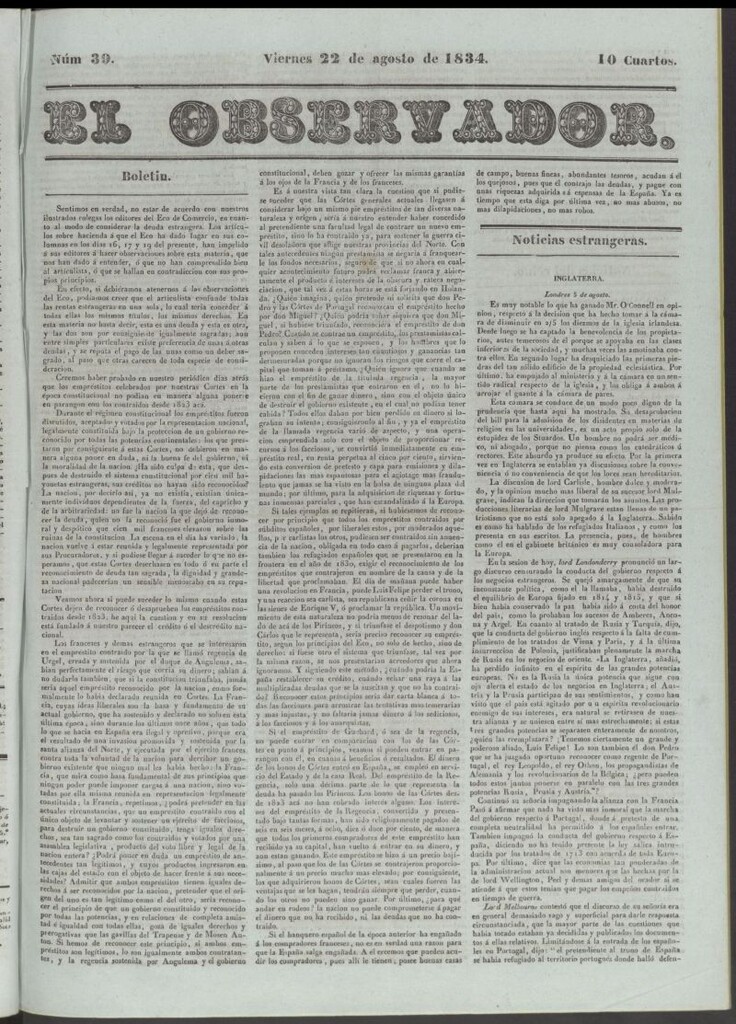 Miniatura de El Observador del 22 de agosto de 1834