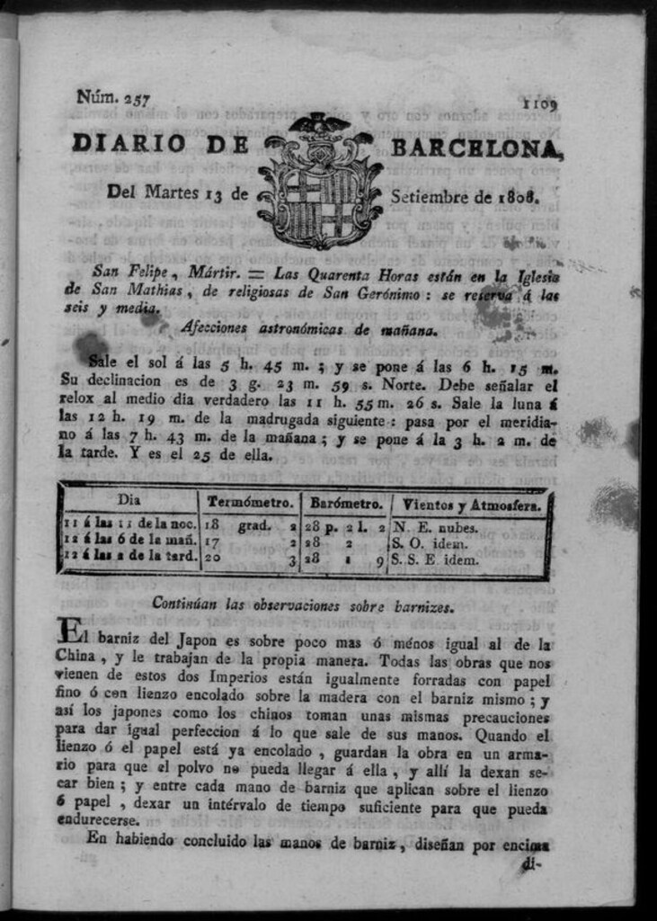 Miniatura de Diario de Barcelona del martes 13 de septiembre de 1808