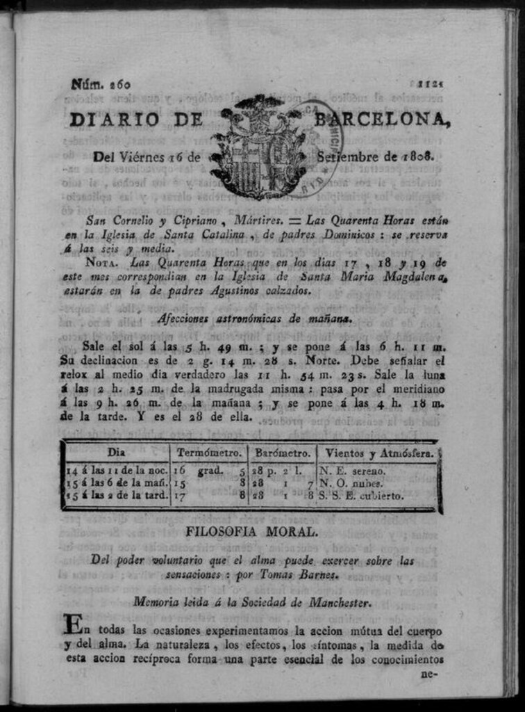 Miniatura de Diario de Barcelona del viernes 16 de septiembre de 1808