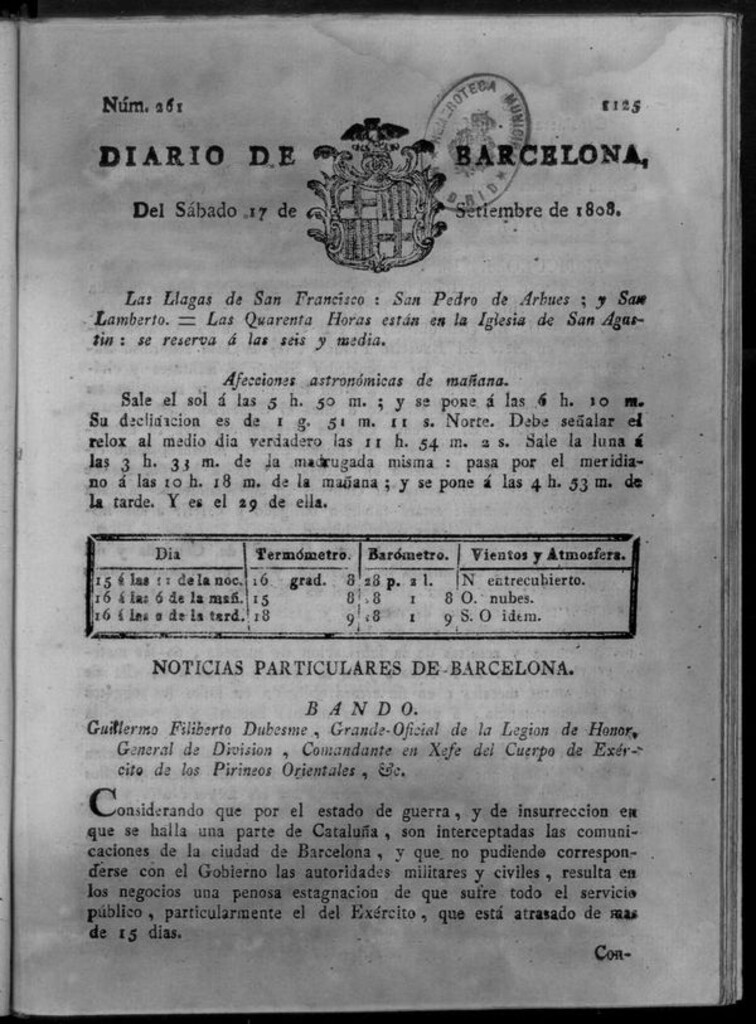 Miniatura de Diario de Barcelona del sábado 17 de septiembre de 1808