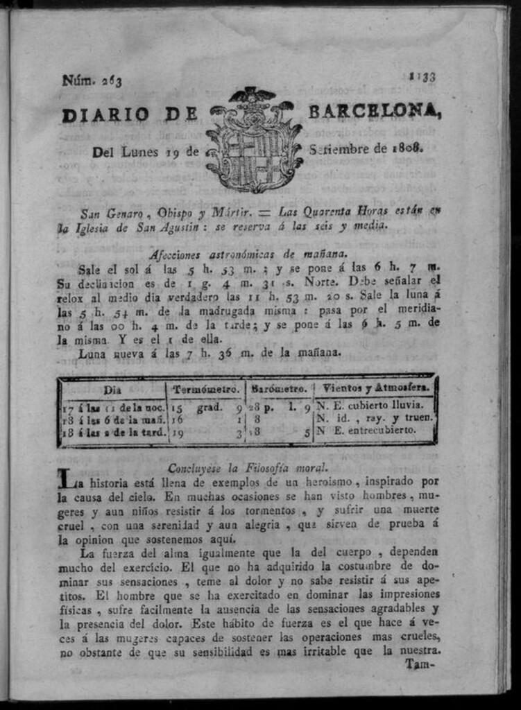 Miniatura de Diario de Barcelona del lunes 19 de septiembre de 1808