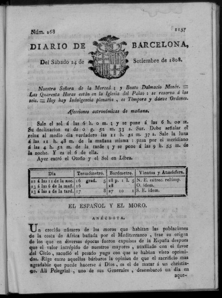 Miniatura de Diario de Barcelona del sábado 24 de septiembre de 1808