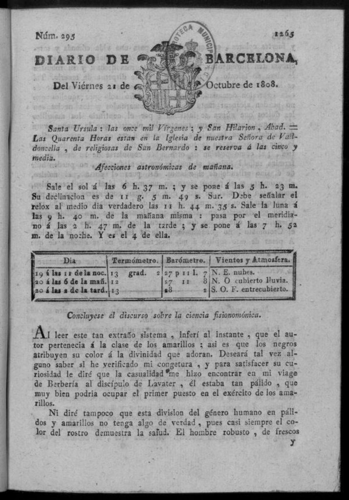 Miniatura de Diario de Barcelona del viernes 21 de octubre de 1808