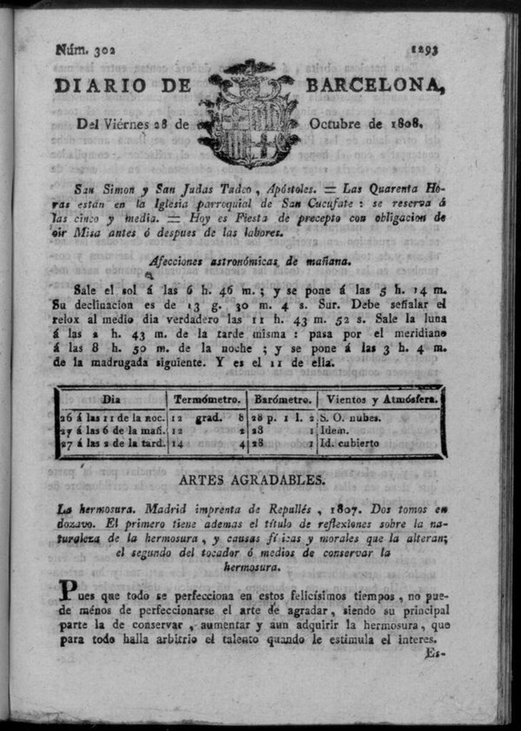 Miniatura de Diario de Barcelona del viernes 28 de octubre de 1808