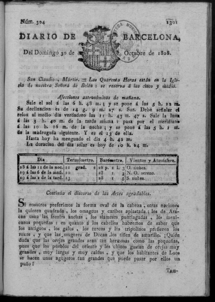 Miniatura de Diario de Barcelona del domingo 30 de octubre de 1808