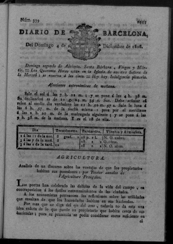 Miniatura de Diario de Barcelona del domingo 4 de diciembre de 1808