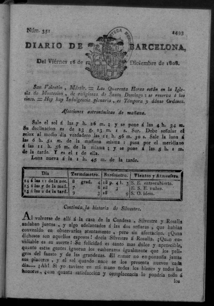 Miniatura de Diario de Barcelona del viernes 16 de diciembre de 1808