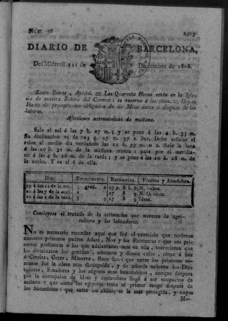 Miniatura de Diario de Barcelona del miércoles 21 de diciembre de 1808