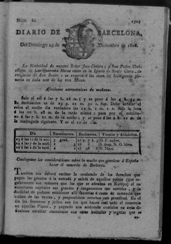 Miniatura de Diario de Barcelona del domingo 25 de diciembre de 1808