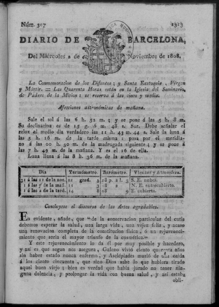 Miniatura de Diario de Barcelona del miércoles 2 de noviembre de 1808
