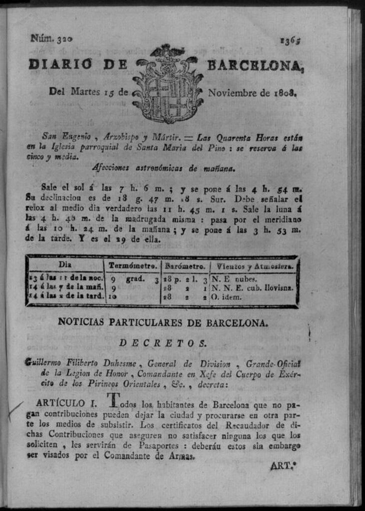 Miniatura de Diario de Barcelona del martes 15 de noviembre de 1808