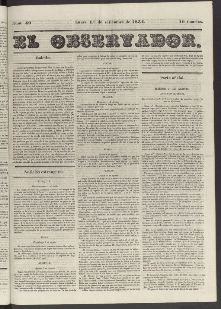 Miniatura de El Observador del 1 de septiembre de 1834
