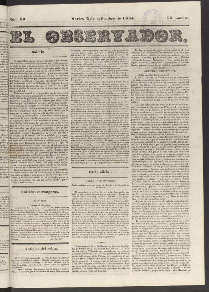 Miniatura de El Observador del 2 de septiembre de 1834